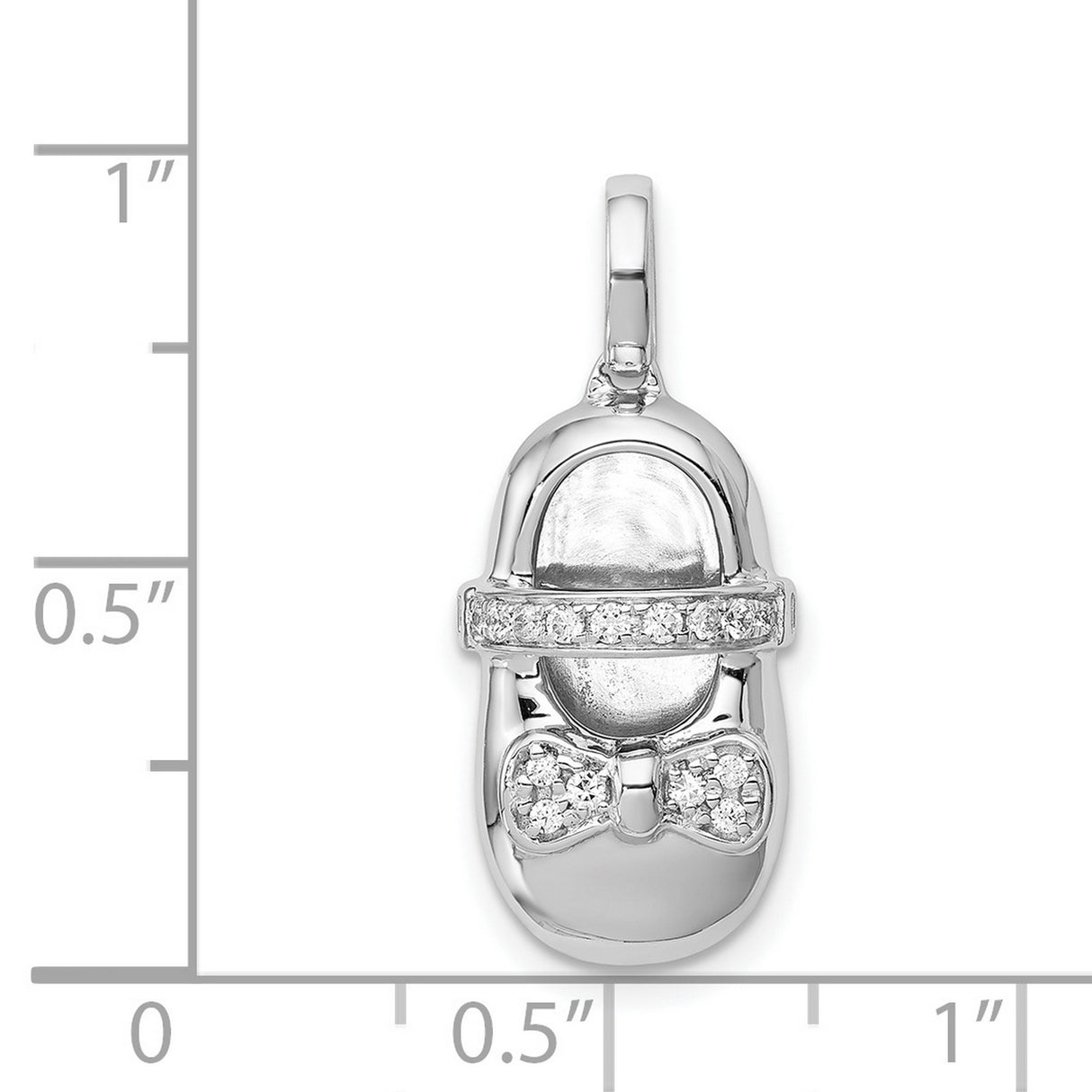 14k White Gold Baby Shoe Pendant with Diamond Accents and Bow Detail