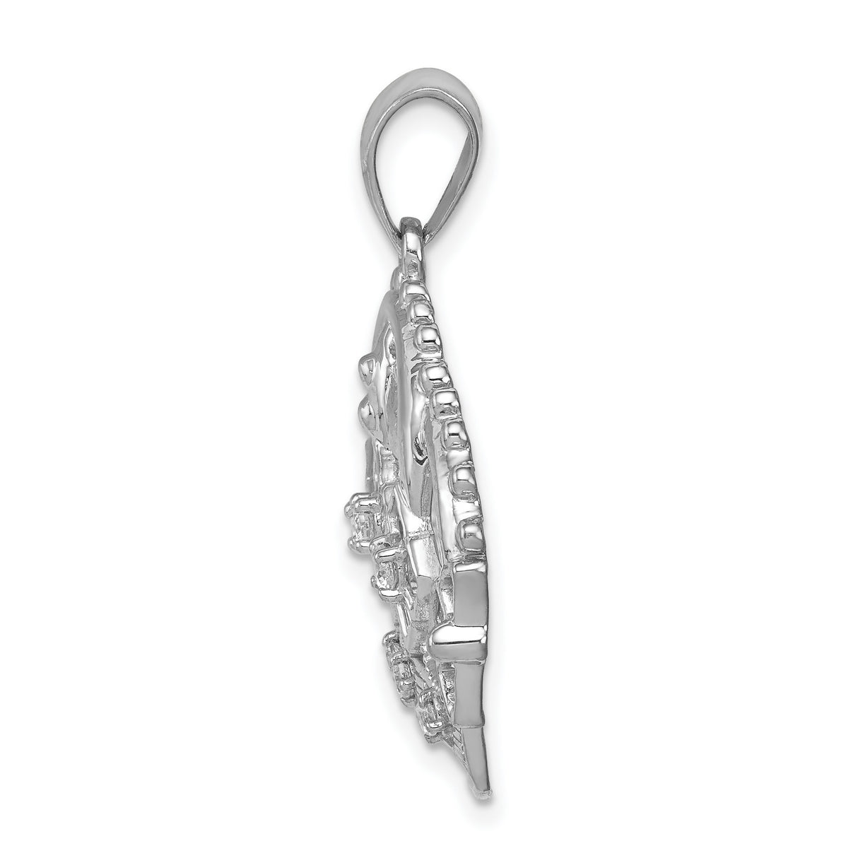 14k White Gold Crown Pendant with Diamond Accents, Intricate Openwork Regal Design