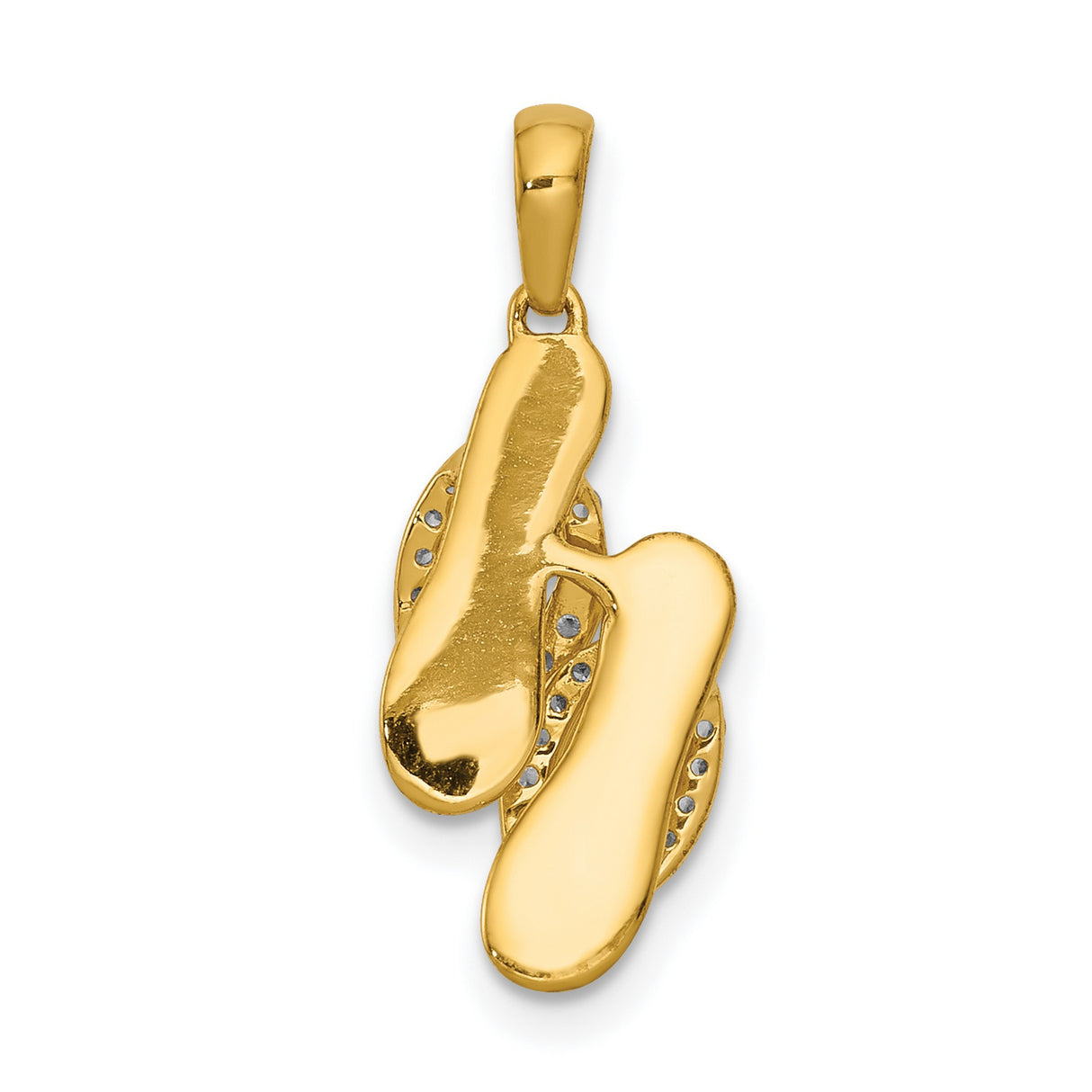 14k Yellow Gold Flip-Flop Pendant with Diamond-Cut Detailing, Two-Tone Beach Charm for Women
