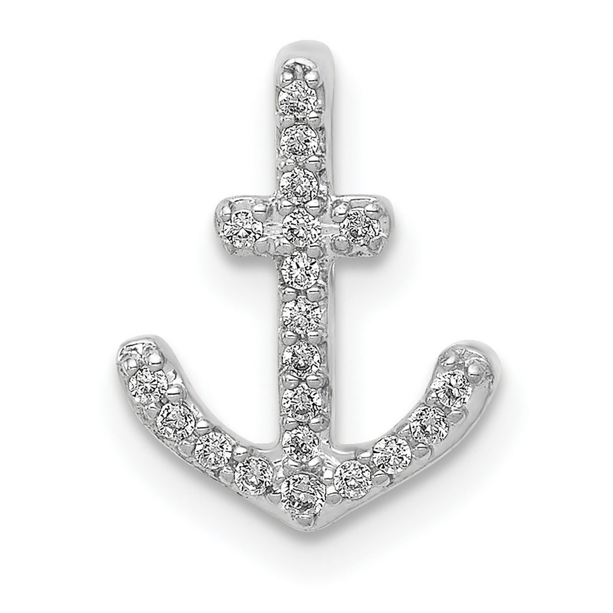 14k White Gold Anchor Pendant with Pave Diamond Accent, Nautical Christian Charm