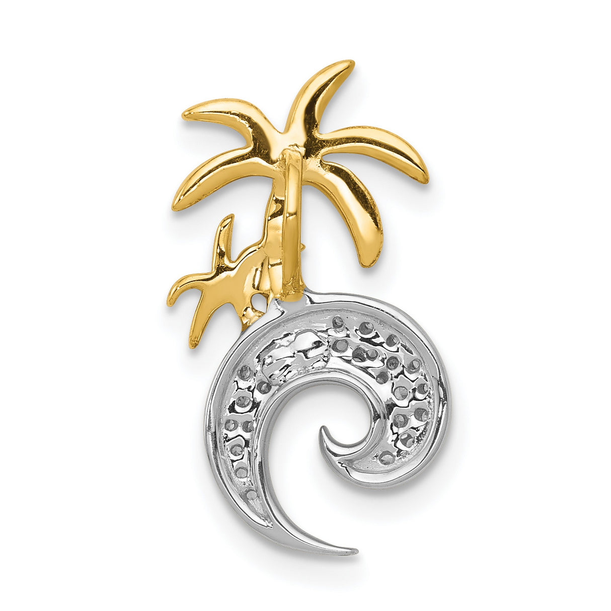 14k Two-Tone Gold Pendant with Diamond Accent, Palm Trees and Ocean Wave Design