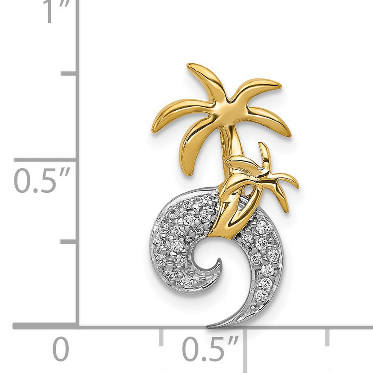14k Two-Tone Gold Pendant with Diamond Accent, Palm Trees and Ocean Wave Design