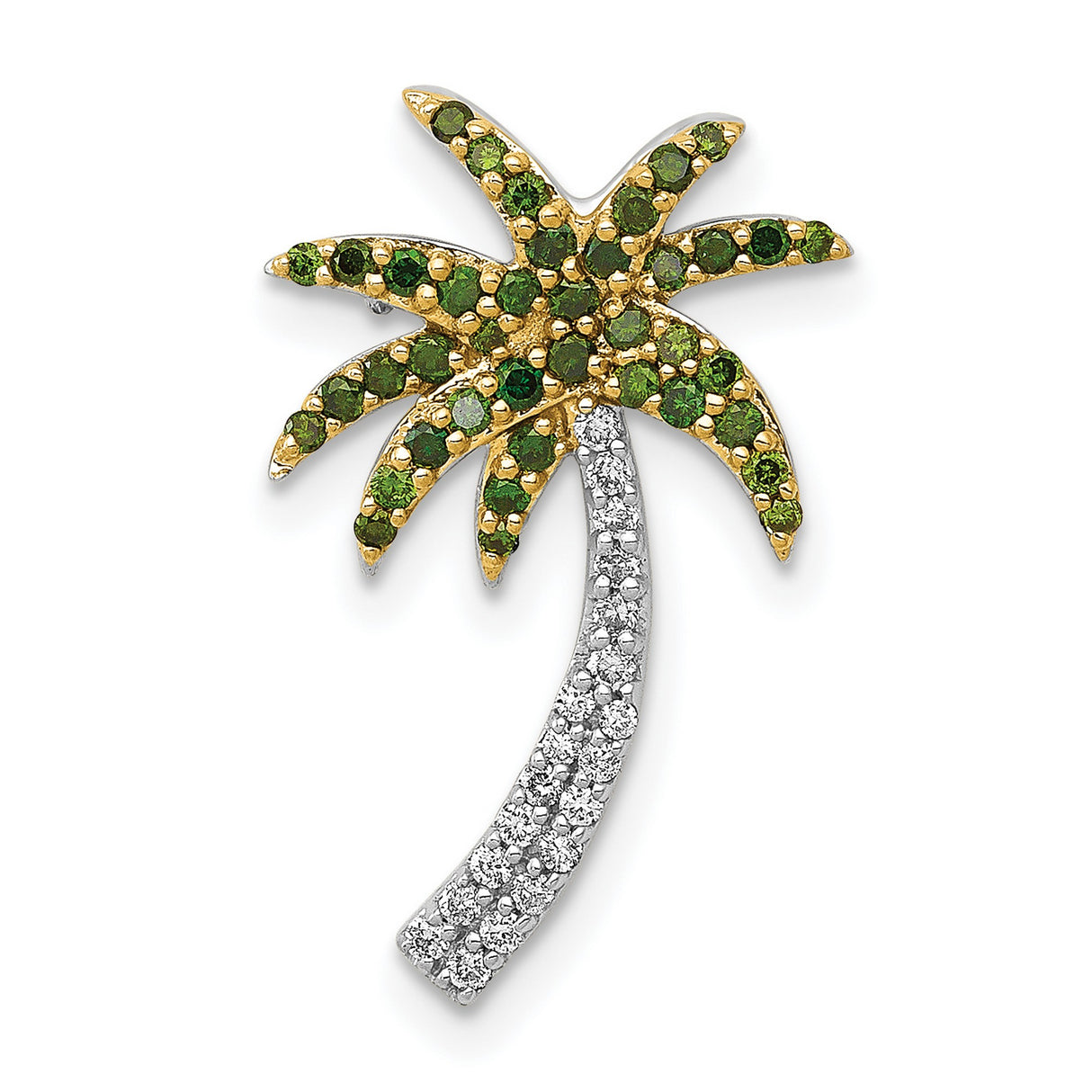 14k White Gold Palm Tree Pendant with Diamonds, Tropical Beach Style Jewelry for Women