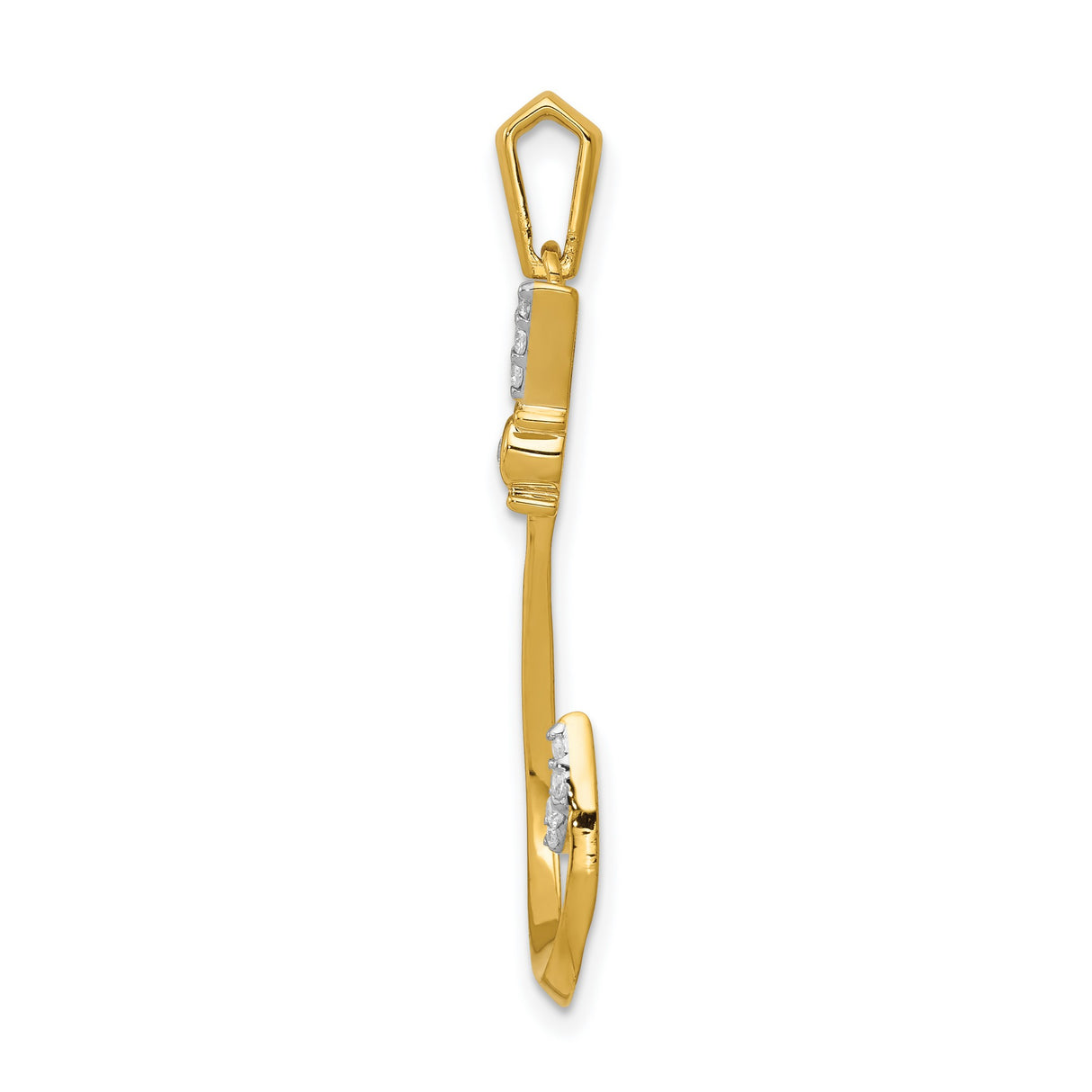 14k Yellow Gold Pendant with Diamond Accents, Fishing Hook and Stylized Number Seven Design