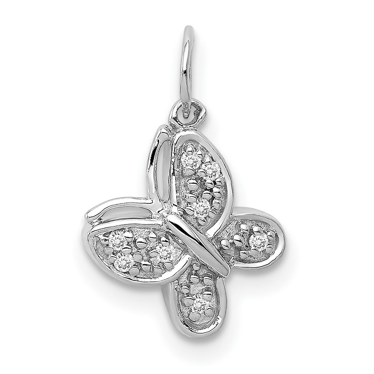 14k White Gold Butterfly Pendant with Diamond Accents, Nature-Inspired Design for Women