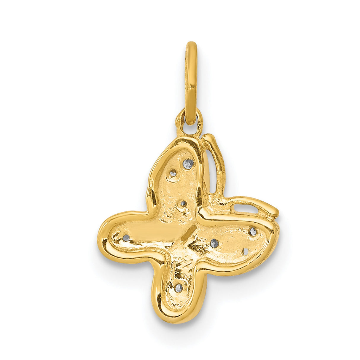 14k Yellow Gold Butterfly Pendant with Diamond Accents and Textured Wings