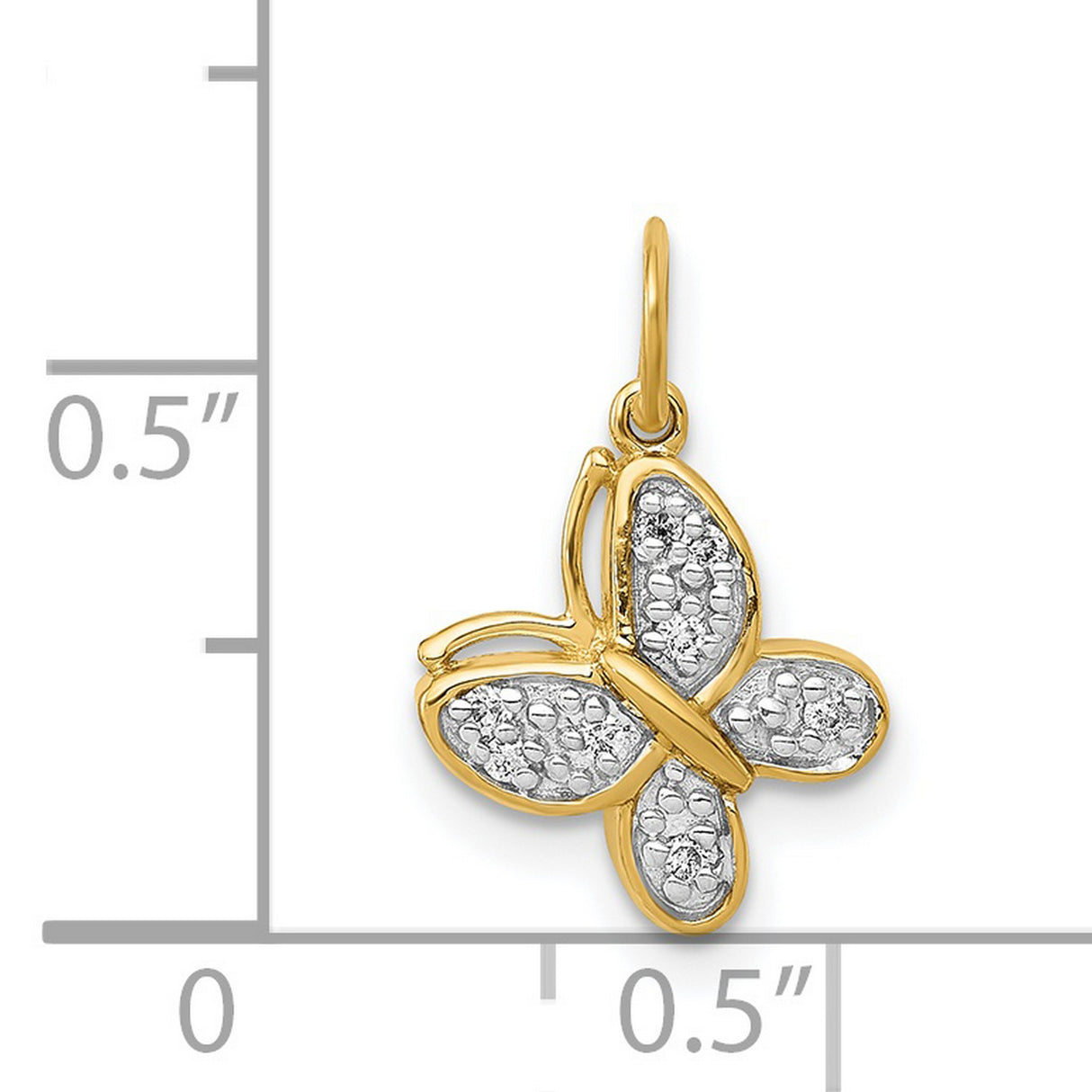 14k Yellow Gold Butterfly Pendant with Diamond Accents and Textured Wings