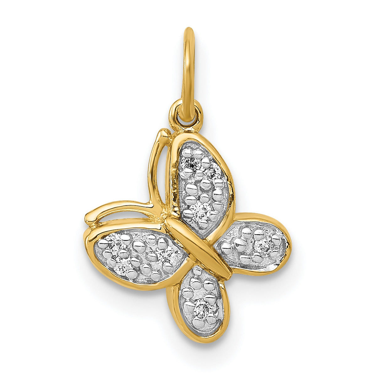 14k Yellow Gold Butterfly Pendant with Diamond Accents and Textured Wings