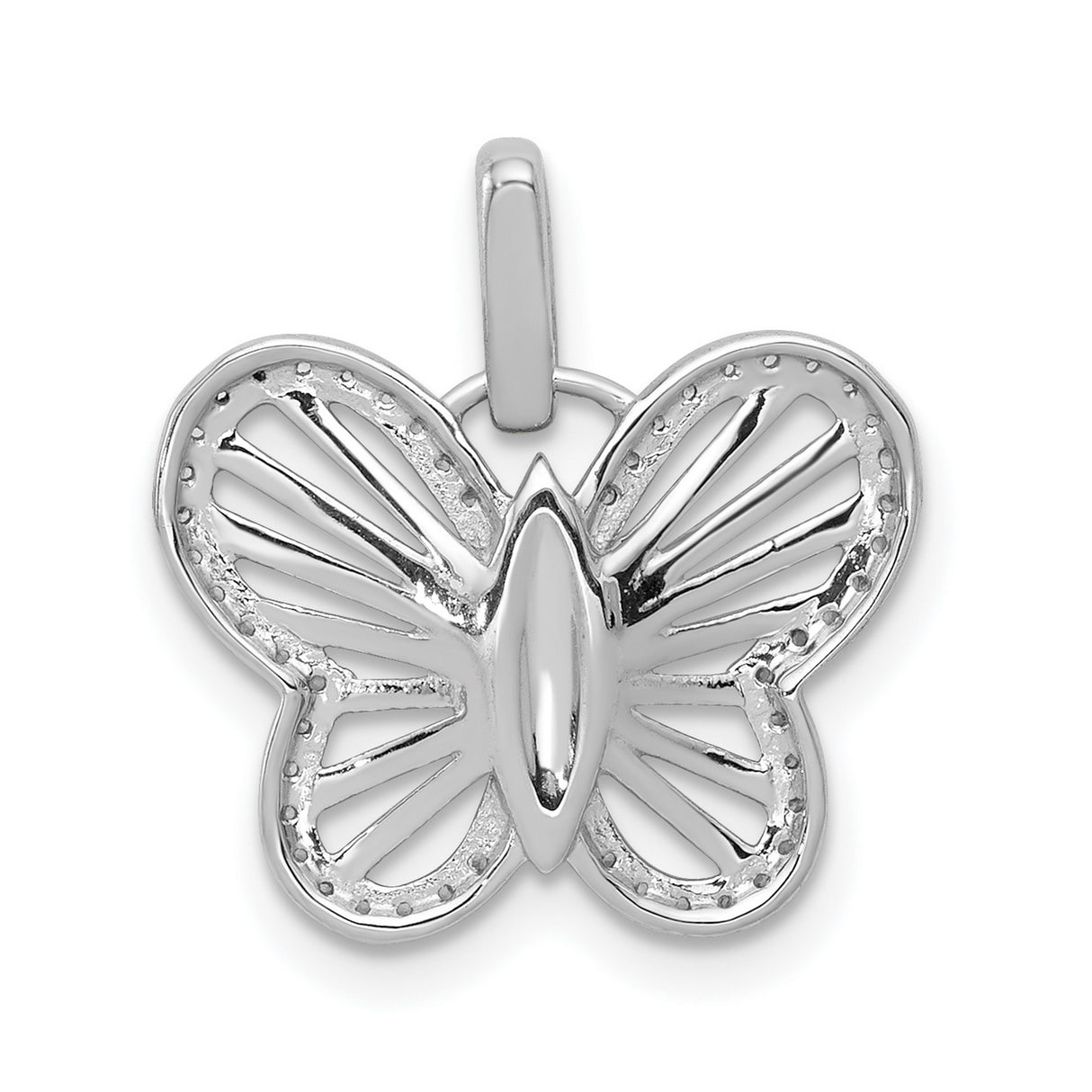 14k White Gold Butterfly Pendant with Open Wing Design and Diamond Accents