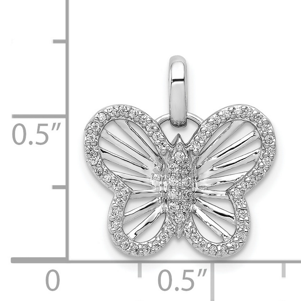 14k White Gold Butterfly Pendant with Open Wing Design and Diamond Accents