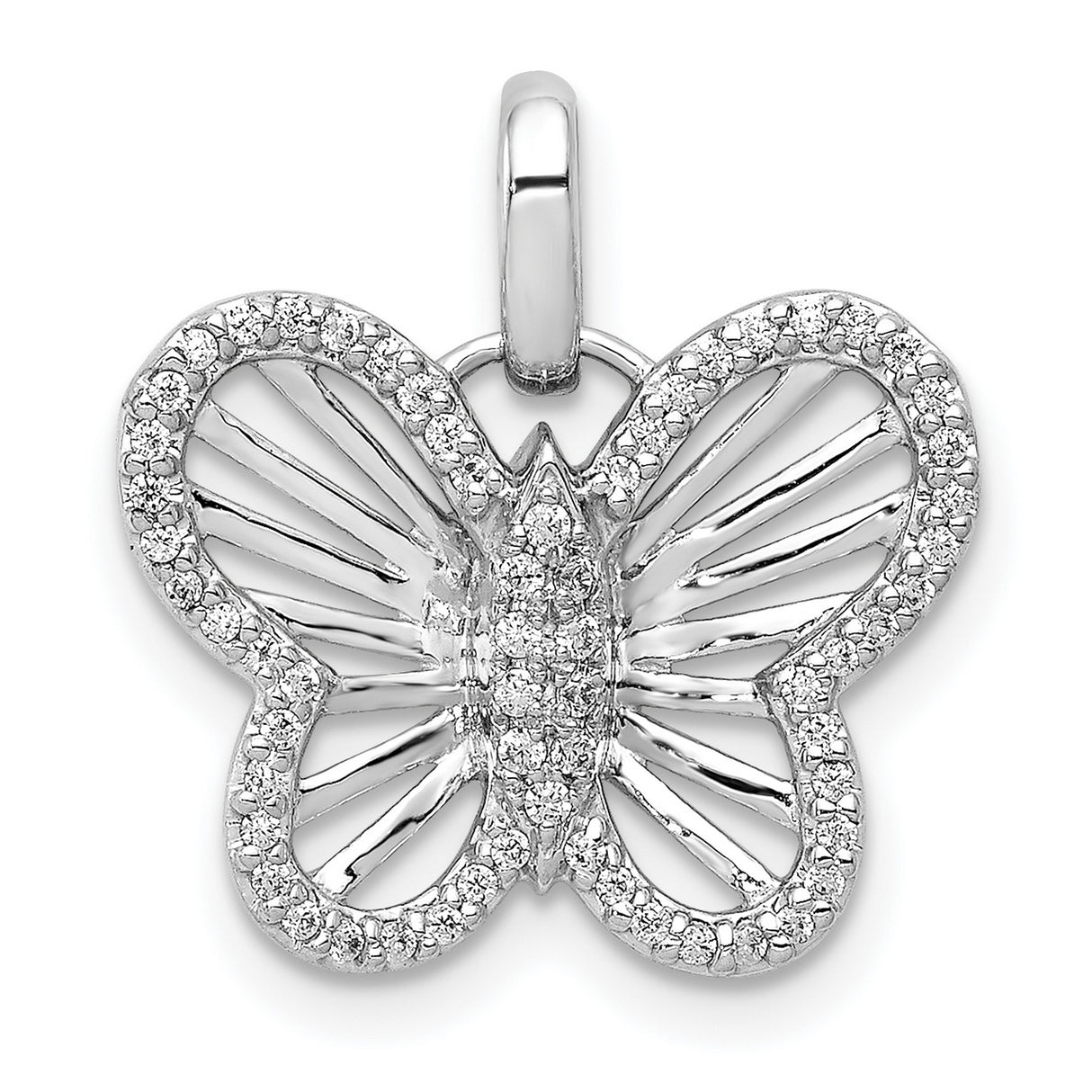 14k White Gold Butterfly Pendant with Open Wing Design and Diamond Accents