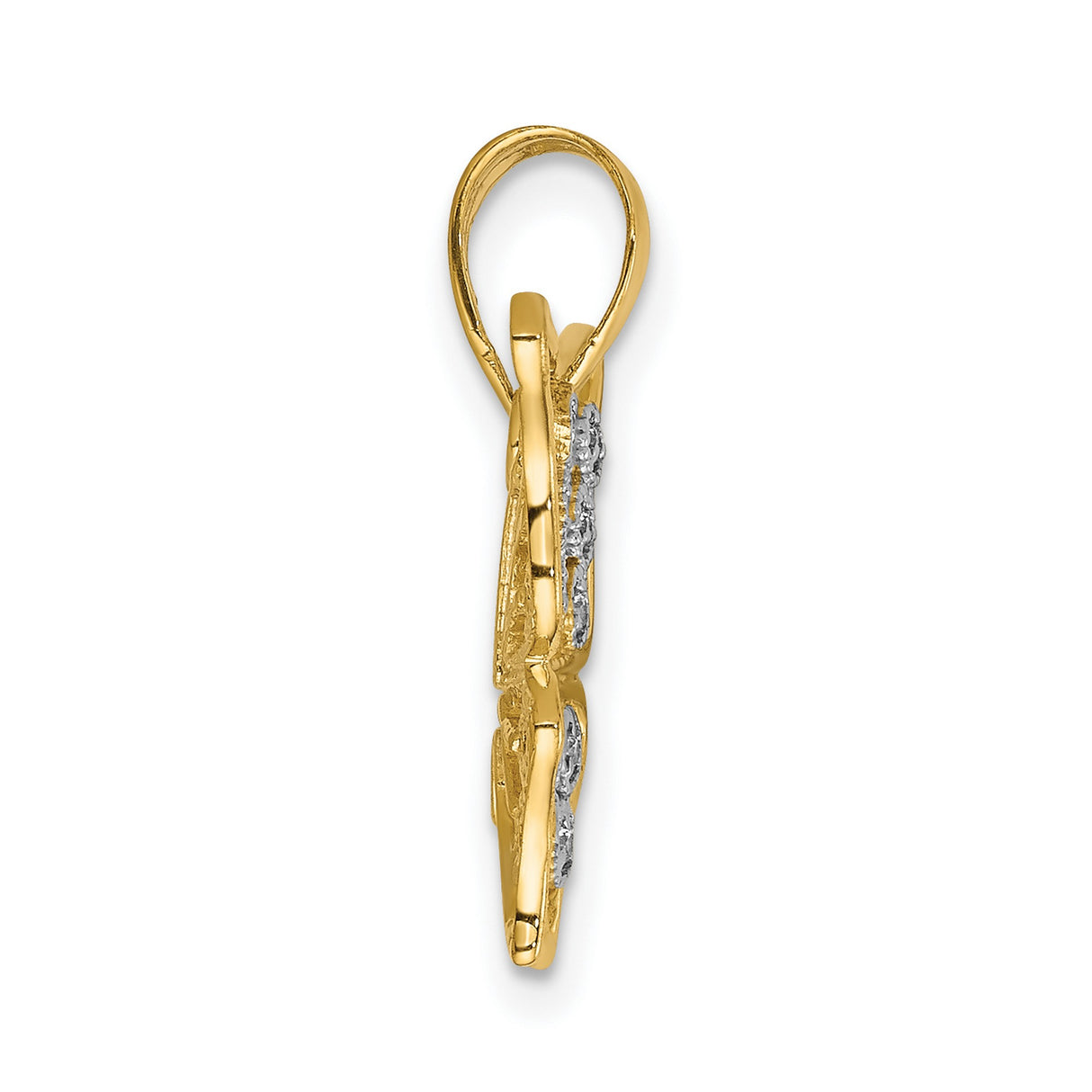 10k Multi-Tone Gold Butterfly Pendant with Rhodium Accents and Openwork Wings