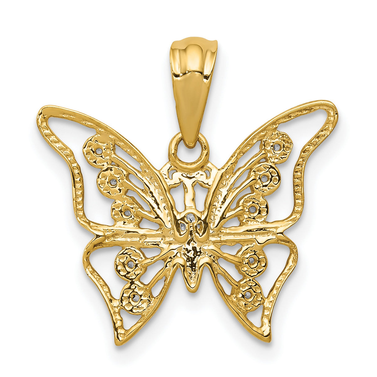 10k Multi-Tone Gold Butterfly Pendant with Rhodium Accents and Openwork Wings