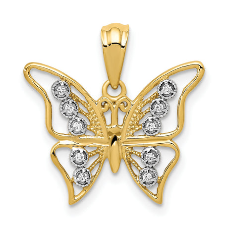 10k Multi-Tone Gold Butterfly Pendant with Rhodium Accents and Openwork Wings