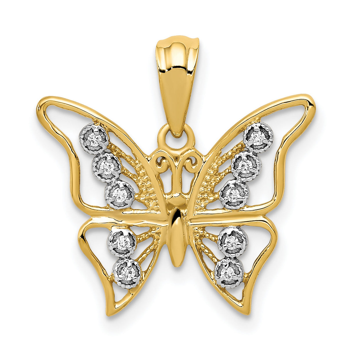 14k Two-Tone Gold Butterfly Pendant with Diamond Accents, Nature Inspired Jewelry for Women