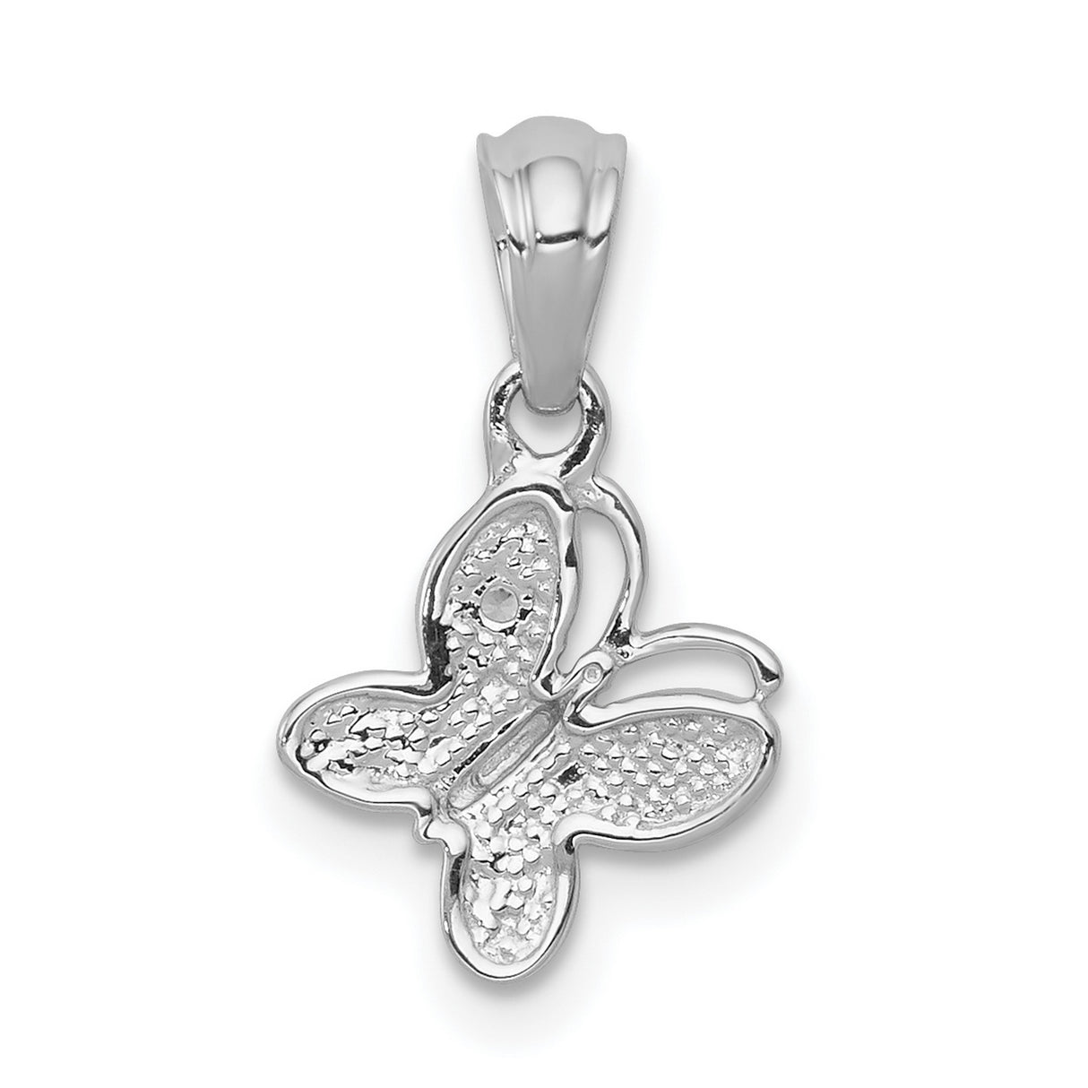 14k White Gold Butterfly Pendant with Diamond and Textured Openwork Wings