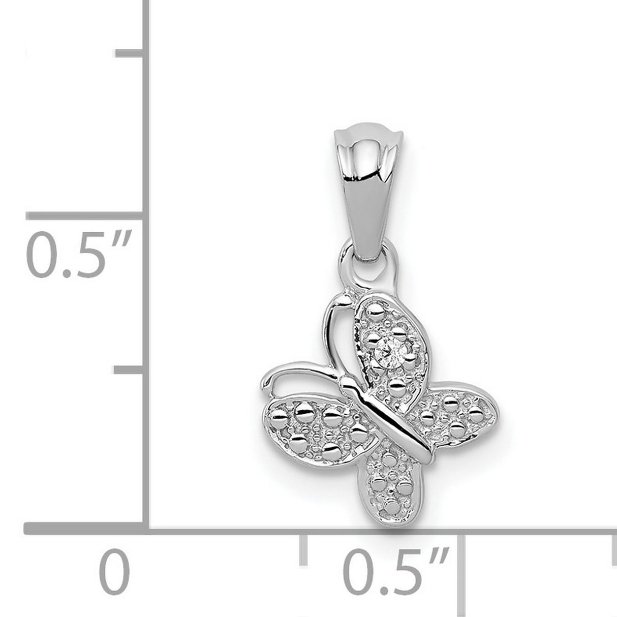 14k White Gold Butterfly Pendant with Diamond and Textured Openwork Wings