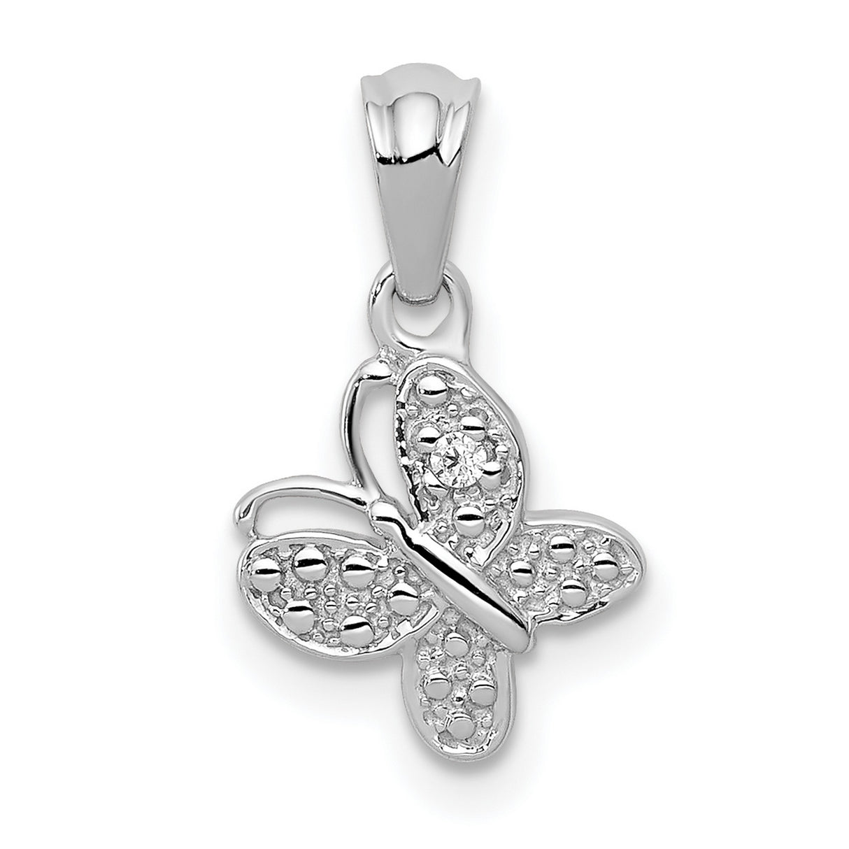 14k White Gold Butterfly Pendant with Diamond and Textured Openwork Wings