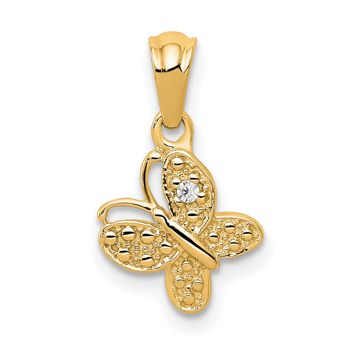 14k Yellow Gold Butterfly Pendant with Diamond Accent, Nature-Inspired Design for Women