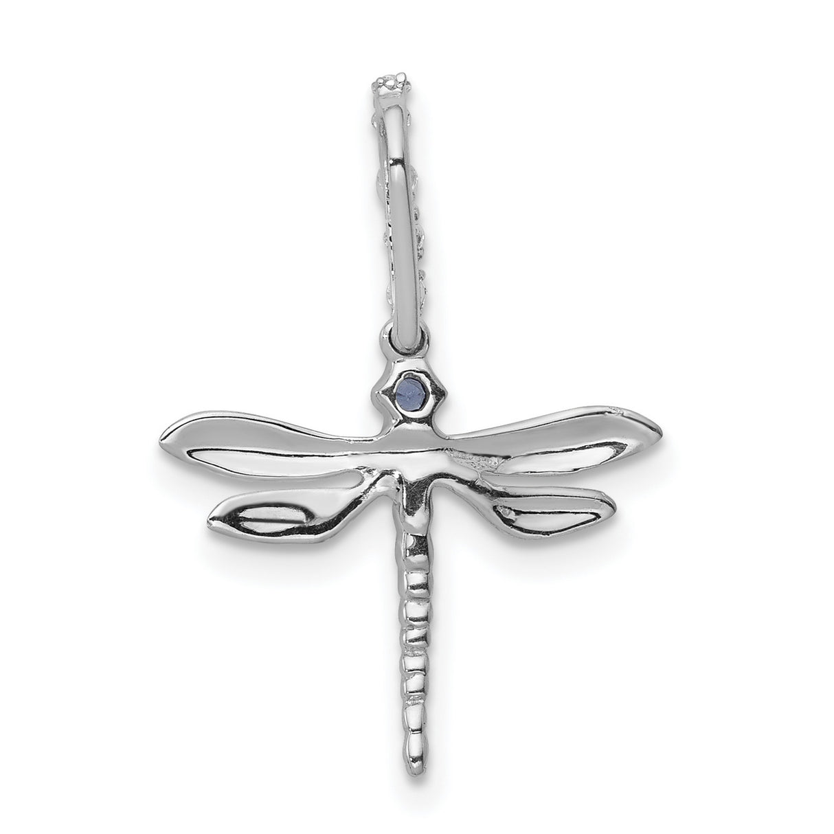 14k White Gold Dragonfly Pendant with Blue Diamond and Diamond Accents, Nature Inspired Jewelry