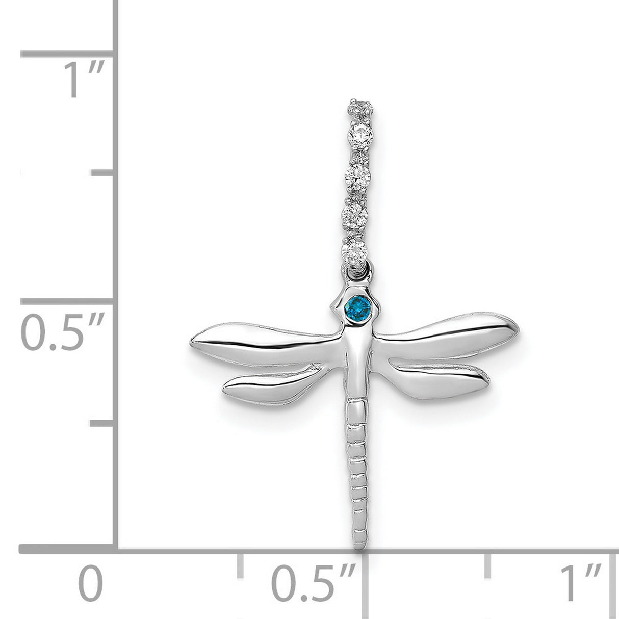 14k White Gold Dragonfly Pendant with Blue Diamond and Diamond Accents, Nature Inspired Jewelry