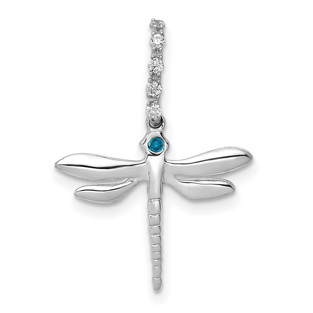 14k White Gold Dragonfly Pendant with Blue Diamond and Diamond Accents, Nature Inspired Jewelry