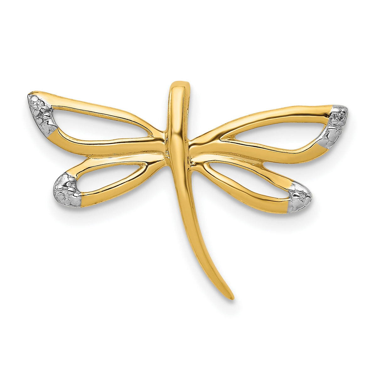 10k Yellow Gold Dragonfly Pendant with Openwork Wings and White Gold Accents