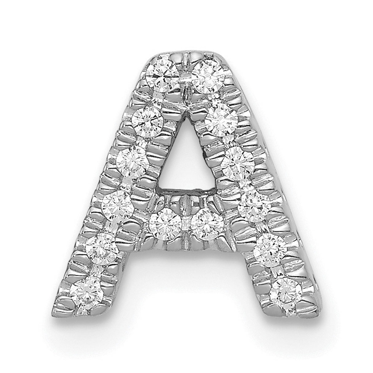 14k White Gold Diamond Letter A Pendant with Pavé Round Cut Diamonds