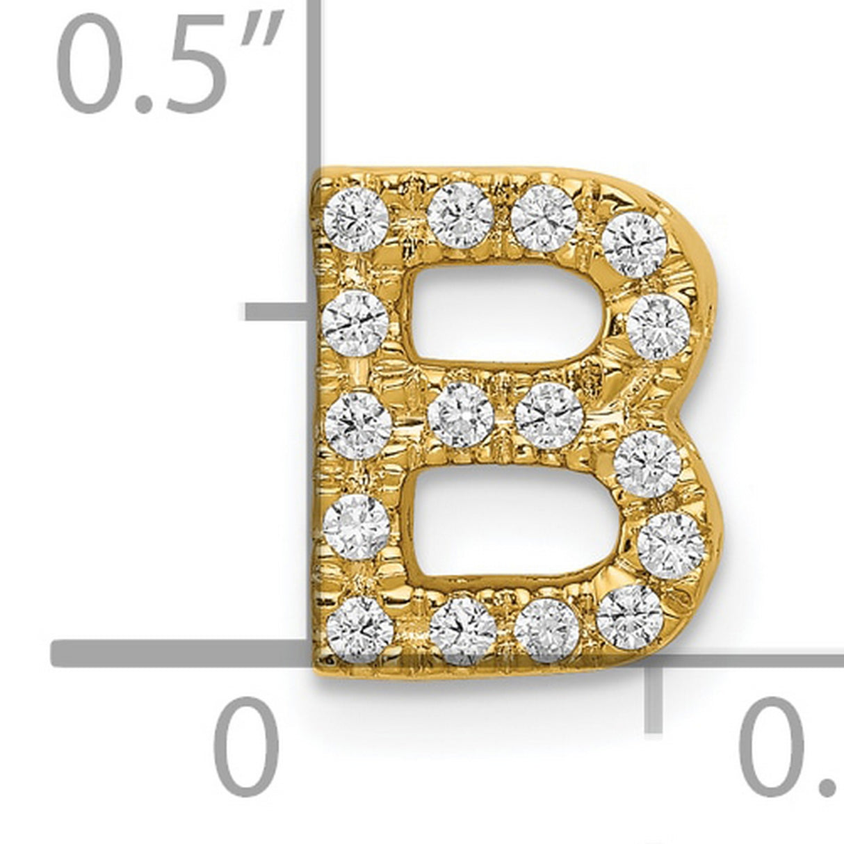 10k Yellow Gold Letter B Pendant Charm with Cubic Zirconia, Block Initial Design