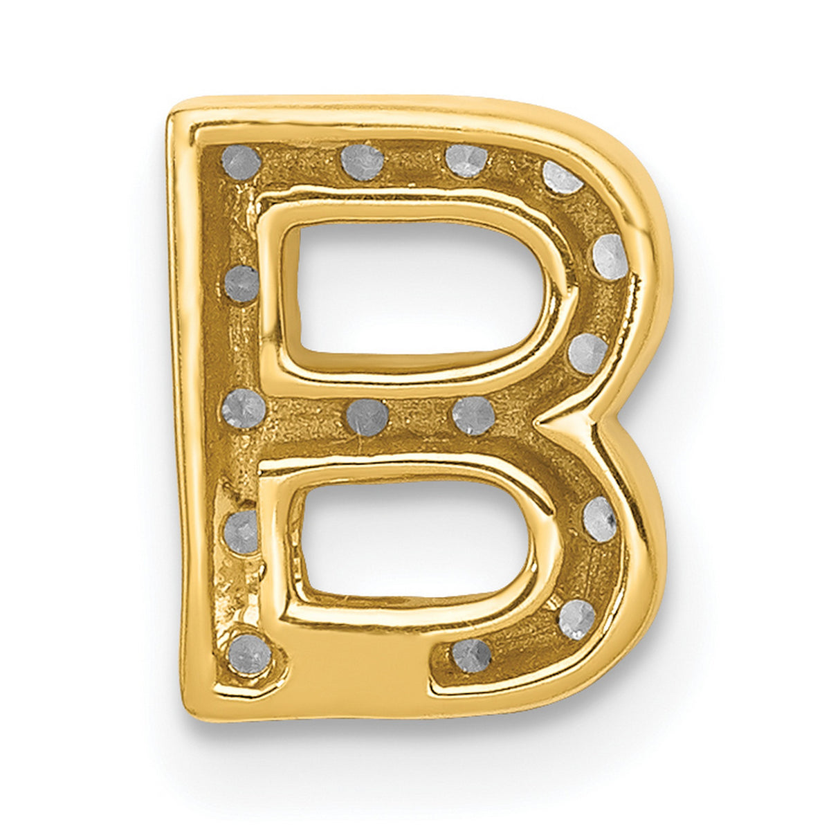 14k Yellow Gold Letter B Pendant Charm with Diamonds, Block Initial Design