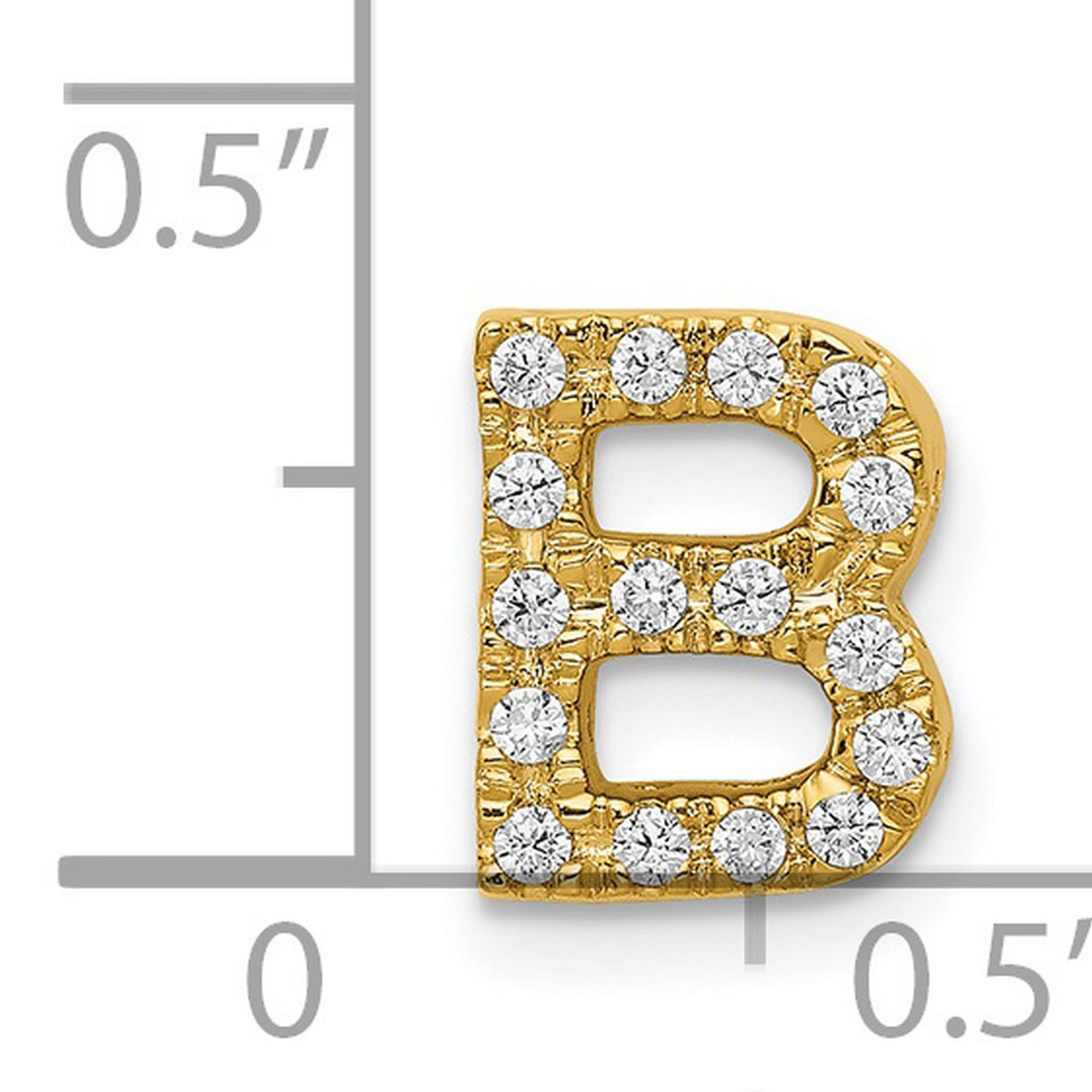 14k Yellow Gold Letter B Pendant Charm with Diamonds, Block Initial Design