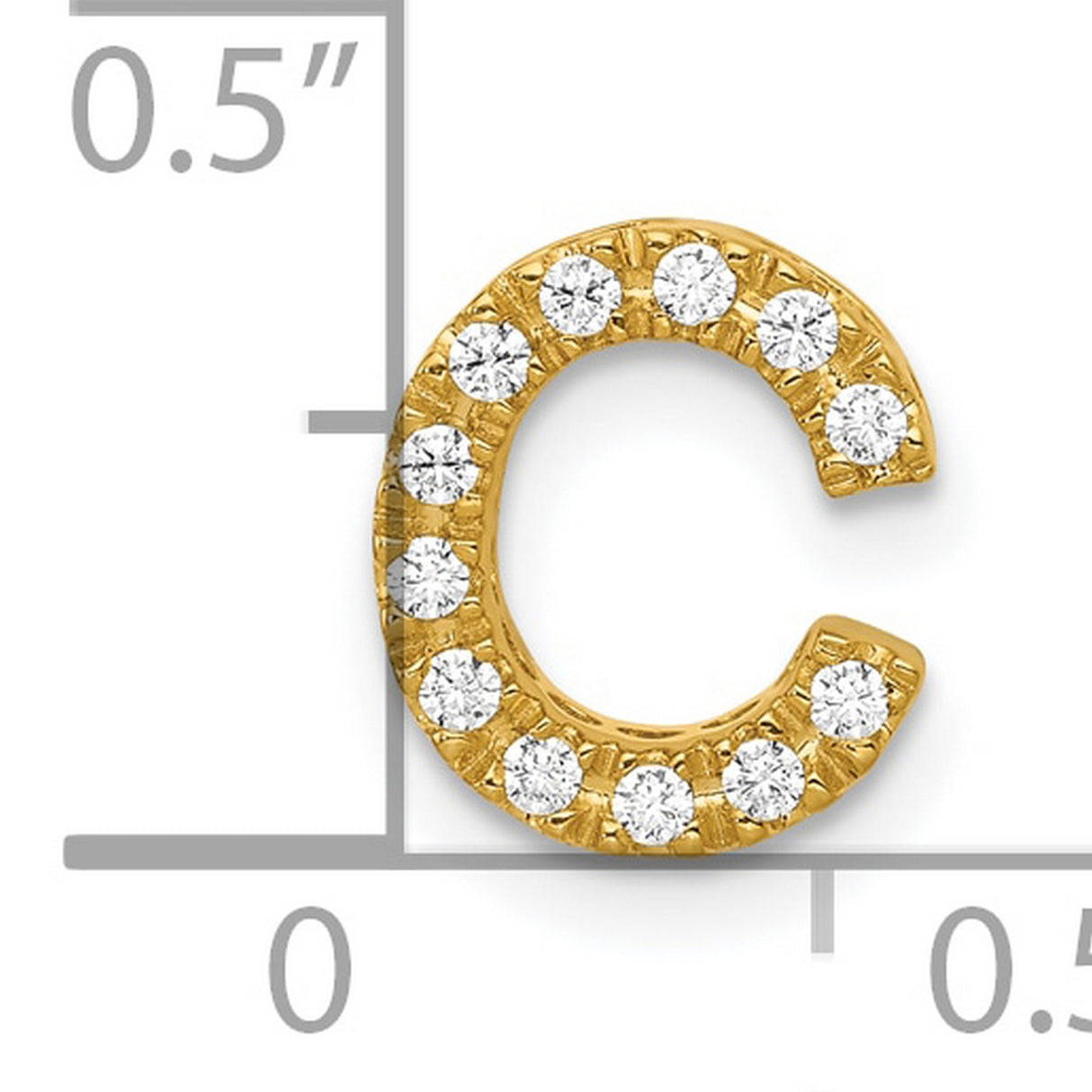 10k Yellow Gold Letter C Pendant with Cubic Zirconia, Monogram Alphabet Charm for Women