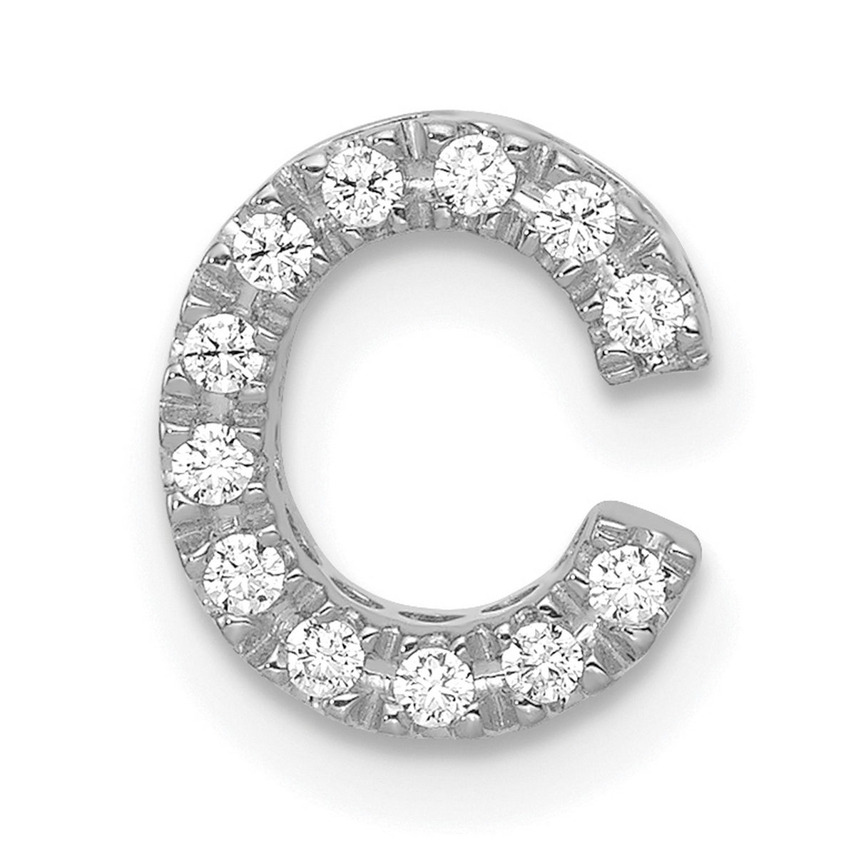 14k White Gold Diamond Initial C Pendant Charm, Script Letter Design for Women