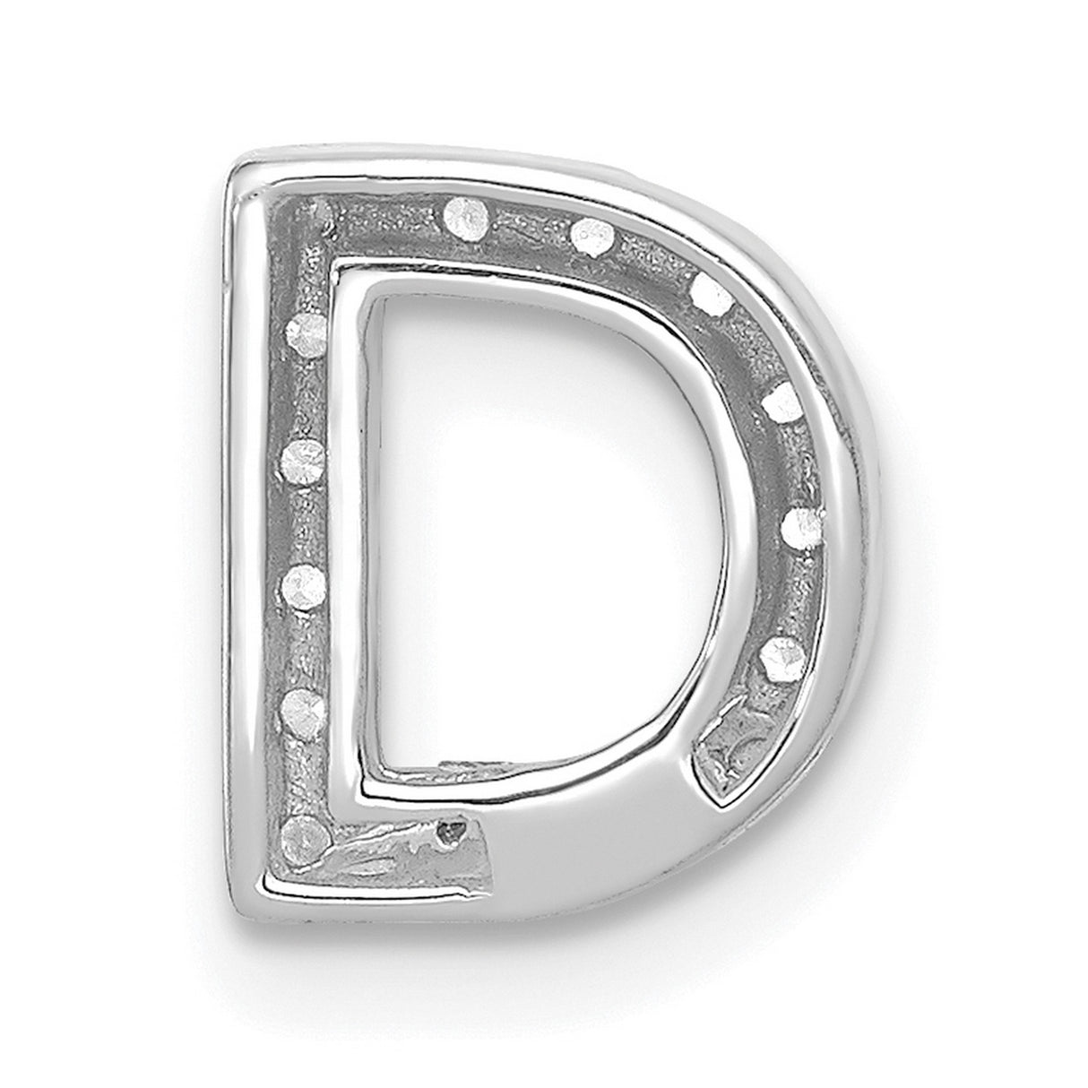 14k White Gold Diamond Letter D Pendant Charm, Pavé Initial Jewelry for Women