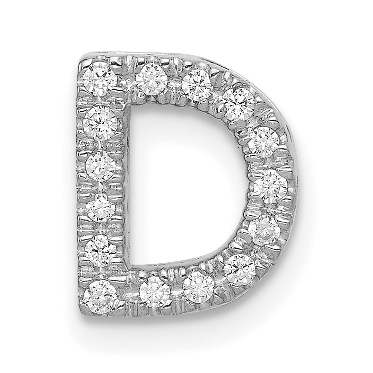 14k White Gold Diamond Letter D Pendant Charm, Pavé Initial Jewelry for Women