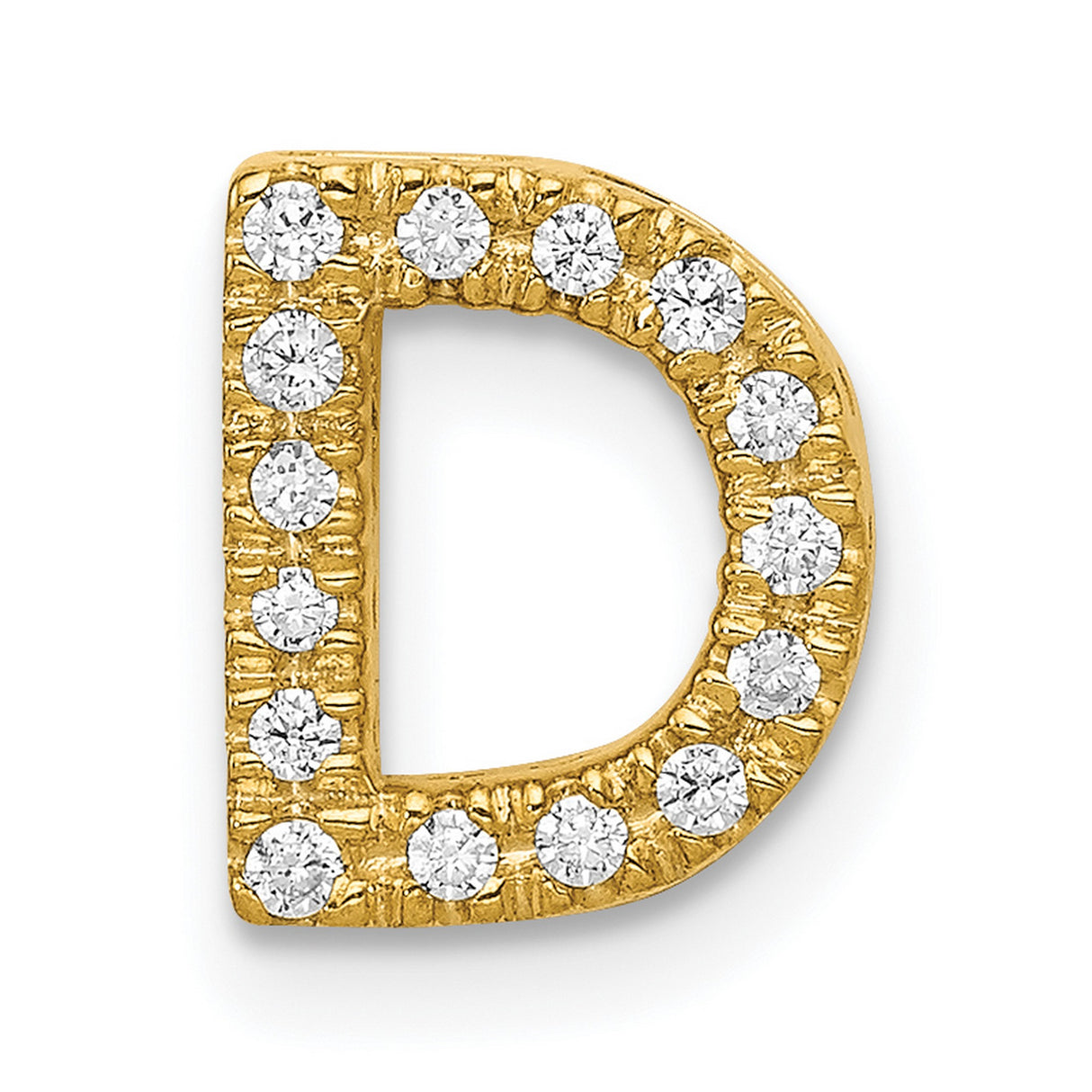 14k Yellow Gold Letter D Pendant with Cubic Zirconia, Pavé Monogram Charm