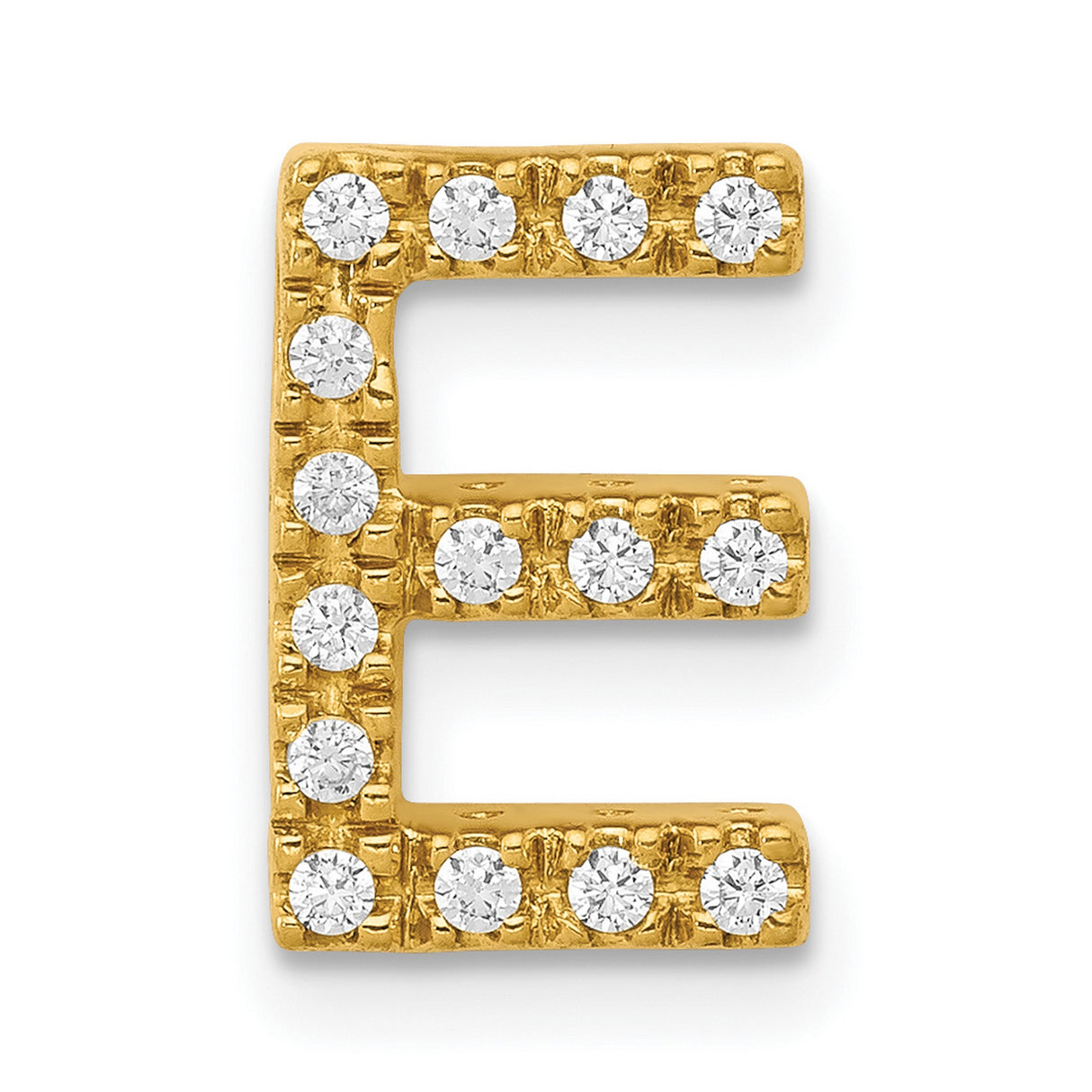 10k Yellow Gold Letter E Pendant with Round Cut White Stones, Alphabet Charm for Women or Unisex