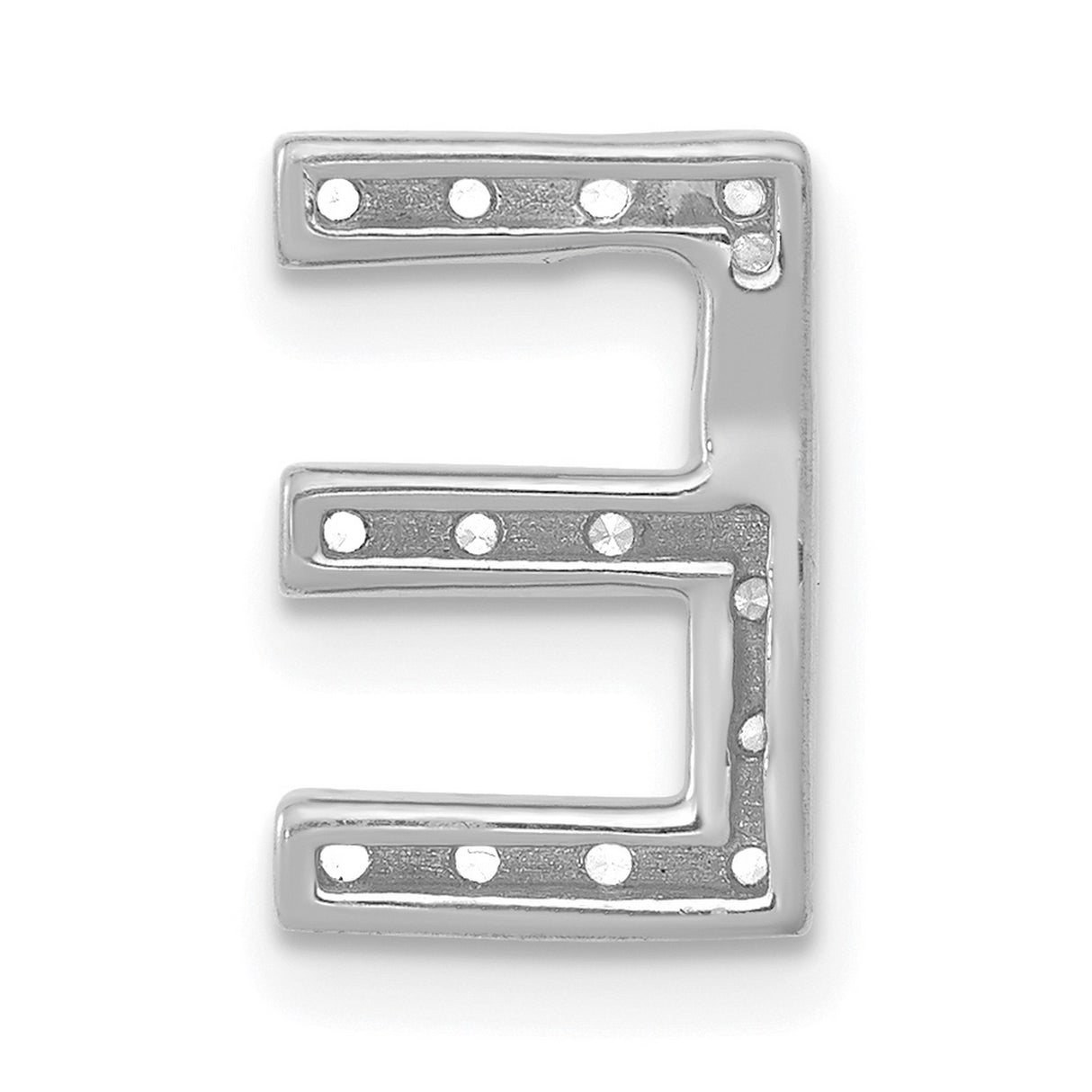 14k White Gold Diamond Letter E Pendant, Round Cut Alphabet Charm, Unisex Initial Jewelry