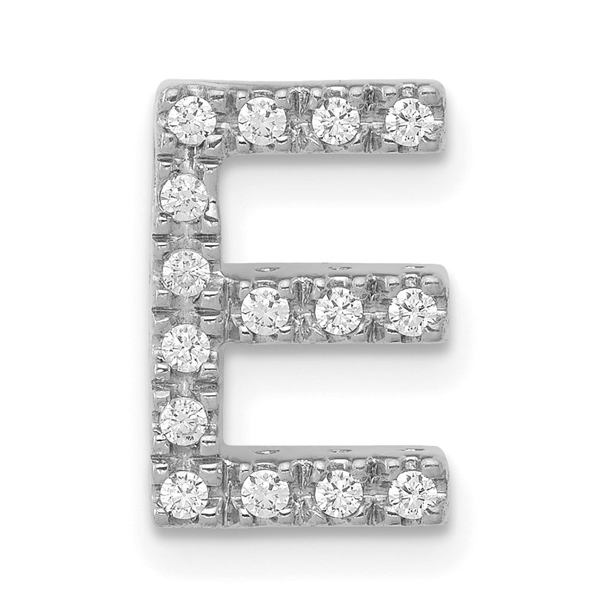 14k White Gold Diamond Letter E Pendant, Round Cut Alphabet Charm, Unisex Initial Jewelry