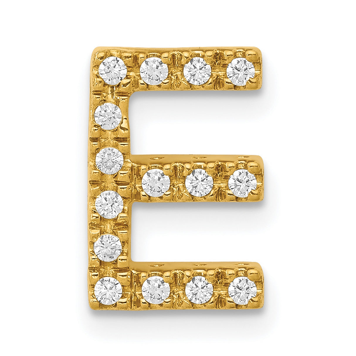 14k Yellow Gold Letter E Pendant with Diamond Accents, Dainty Alphabet Charm
