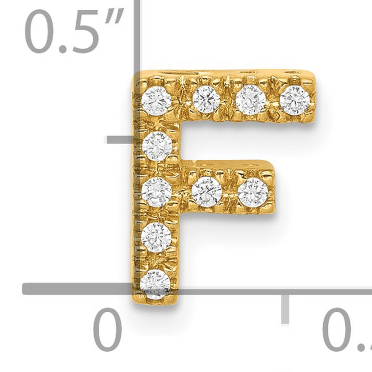 10k Yellow Gold Letter F Pendant Charm with White Cubic Zirconia, Personalized Initial Jewelry