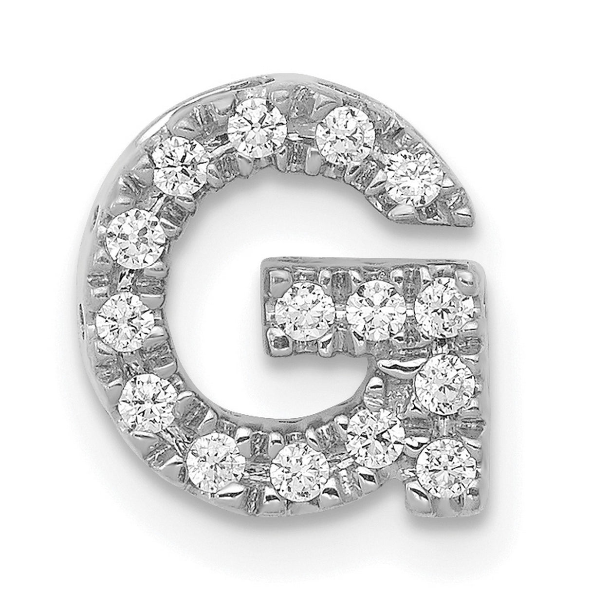 14k White Gold Letter G Pendant Charm with Diamond Pavé, Monogram Alphabet Jewelry