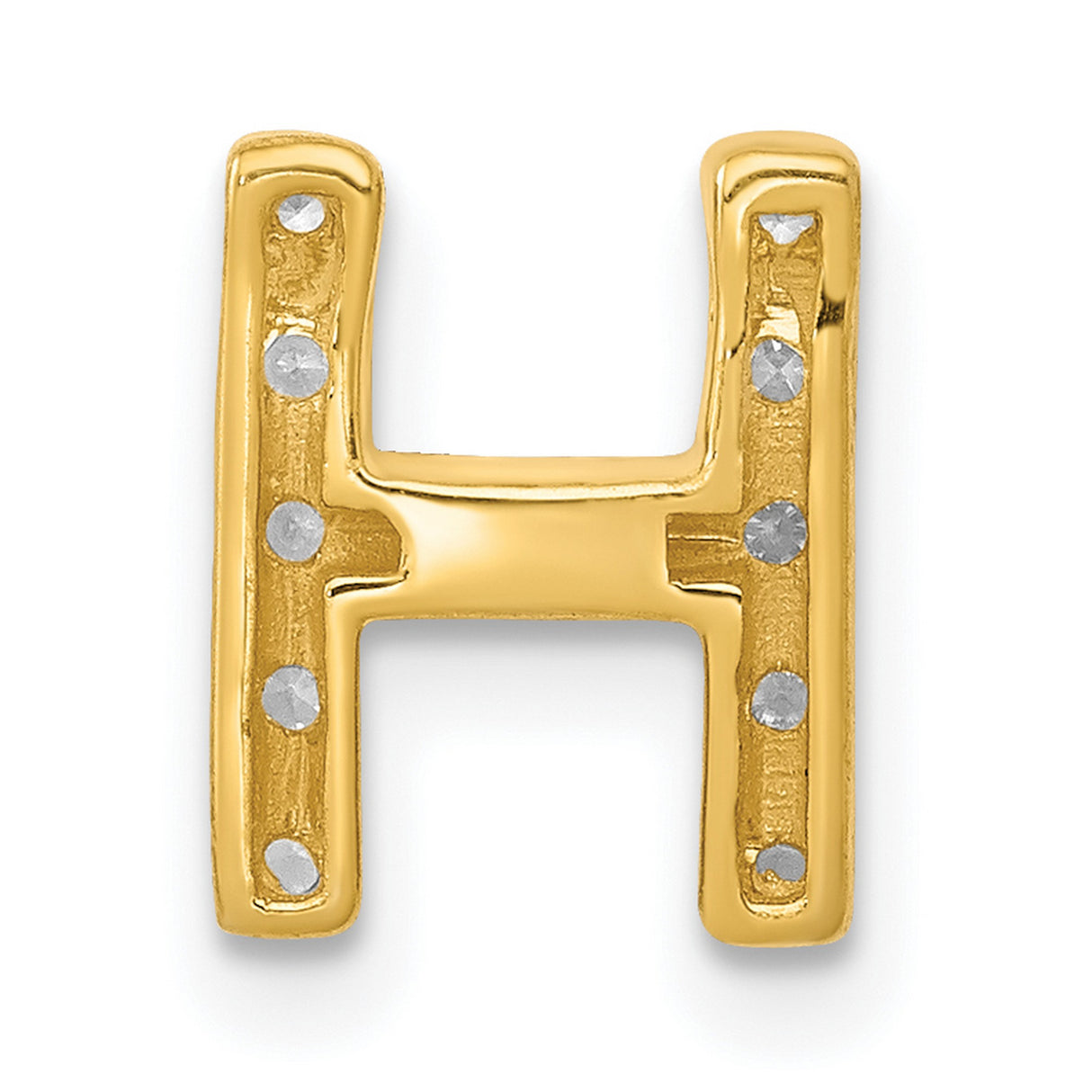 10k Yellow Gold Letter H Pendant with Clear Cubic Zirconia, Initial Charm for Women