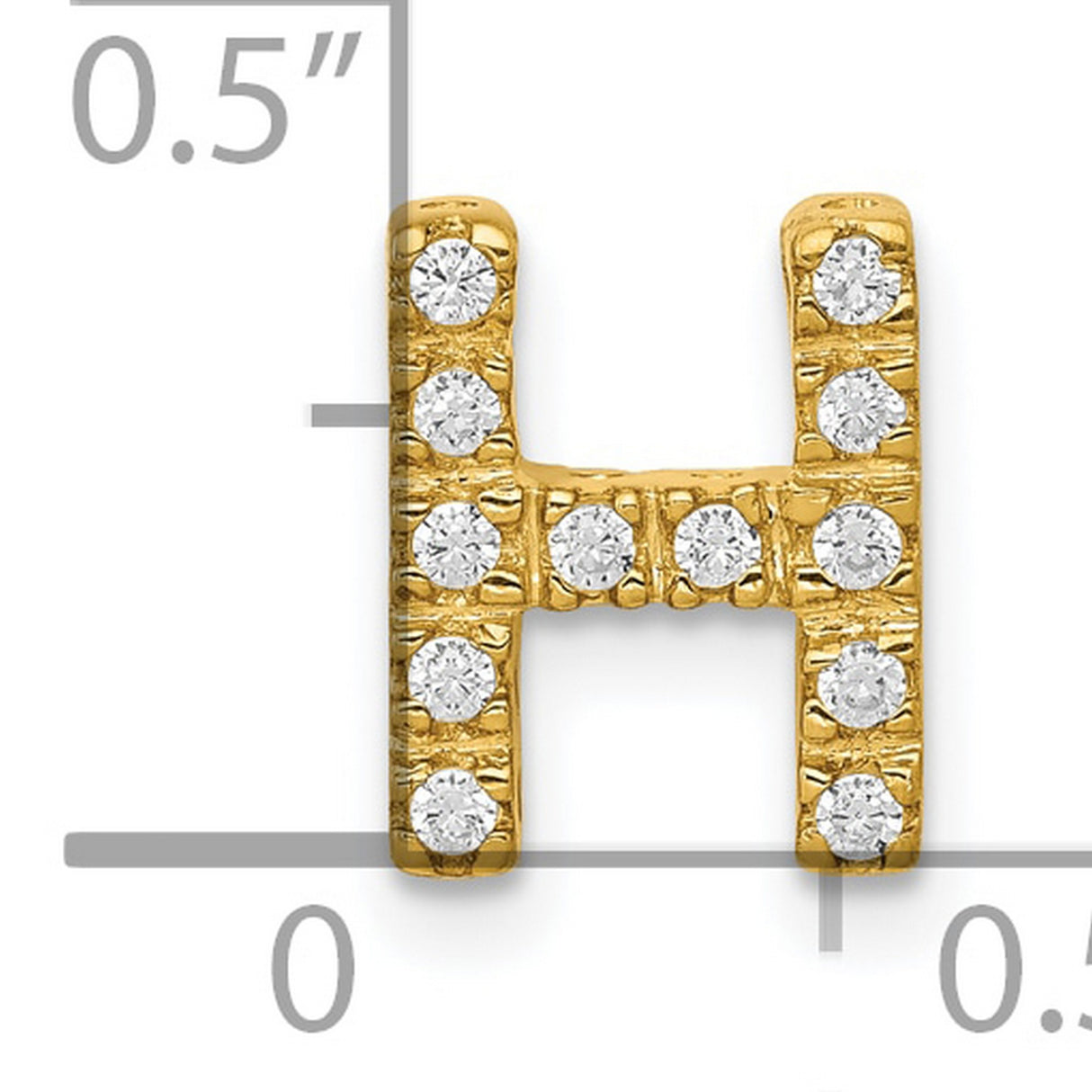 10k Yellow Gold Letter H Pendant with Clear Cubic Zirconia, Initial Charm for Women