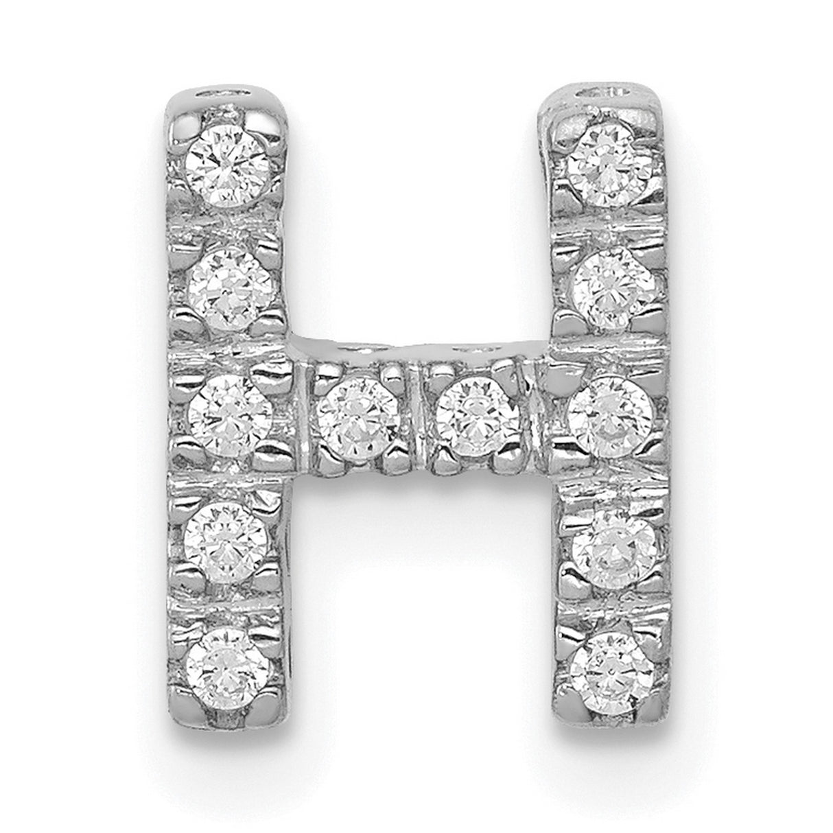 14k White Gold Diamond Letter H Pendant, Block Initial Charm for Women