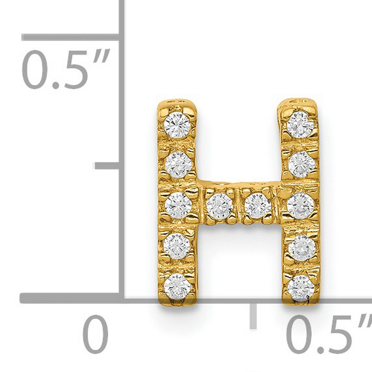 14k Yellow Gold Letter H Pendant with Pave Diamond, Bold Initial Charm for Women or Unisex Wear