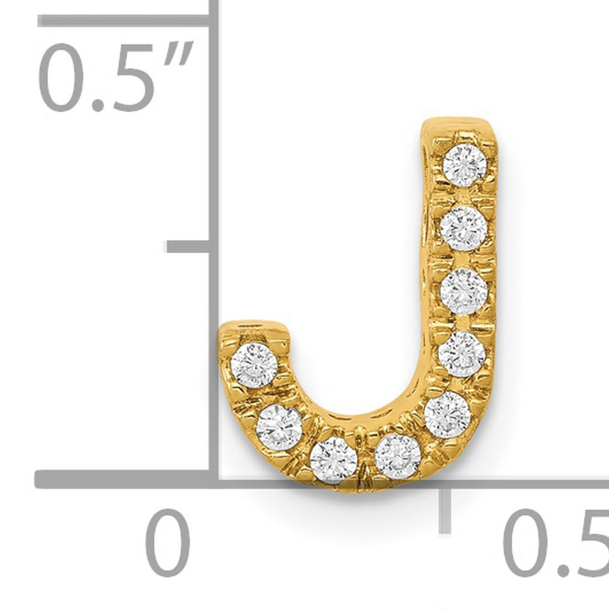 10k Yellow Gold Letter J Pendant with Round Cut White Stones, Initial Charm Jewelry