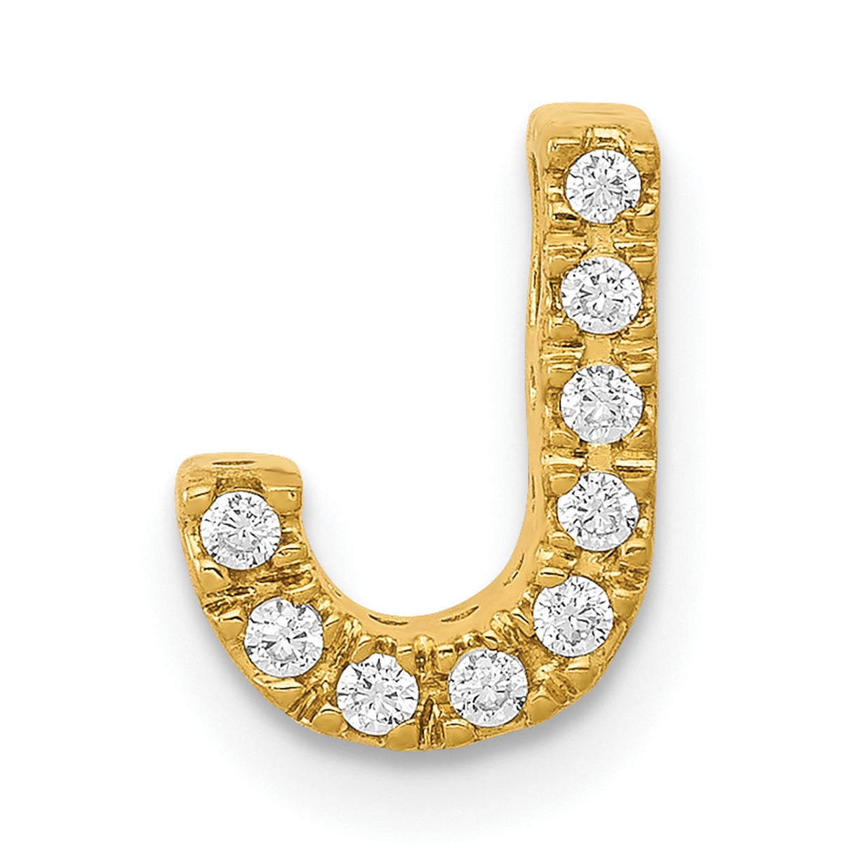 10k Yellow Gold Letter J Pendant with Round Cut White Stones, Initial Charm Jewelry