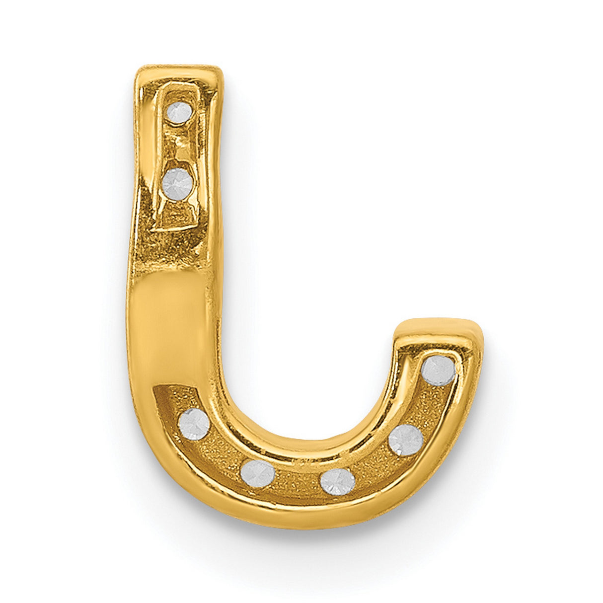 14k Yellow Gold Letter J Pendant with Round Cut Diamonds, Alphabet Charm Jewelry