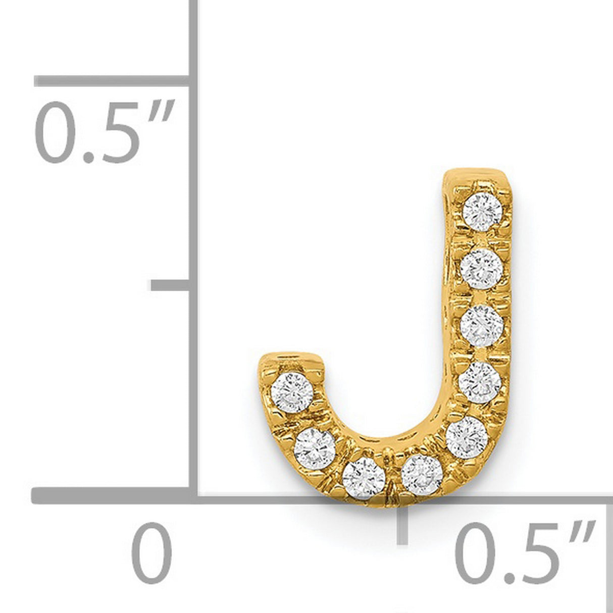 14k Yellow Gold Letter J Pendant with Round Cut Diamonds, Alphabet Charm Jewelry